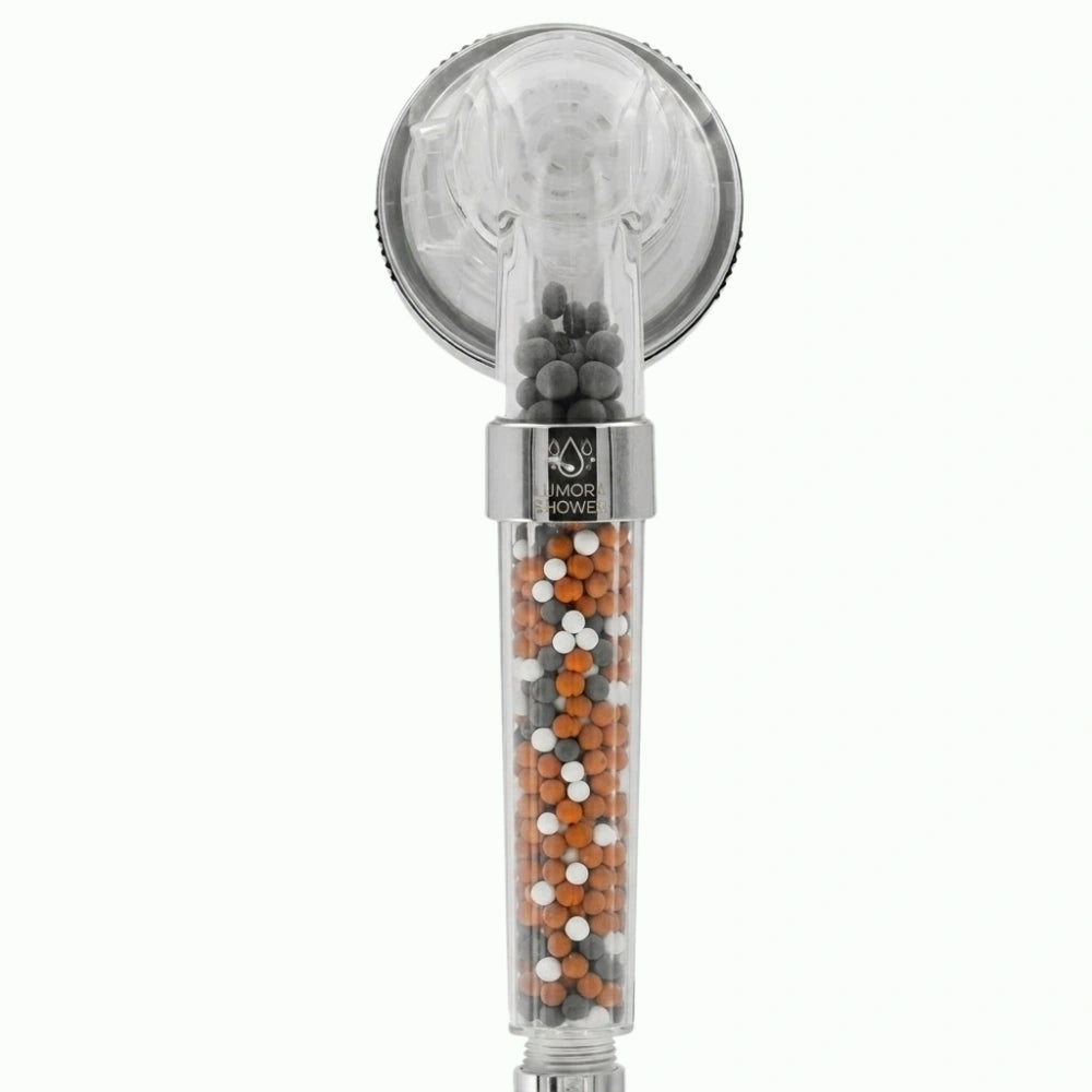 Close-up of the Lumora Shower mineral filtration beads